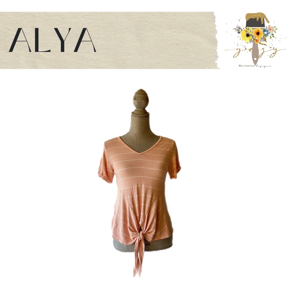ALYA, X-SMALL, Peach/White, Stripped, T-shirt, with Bow